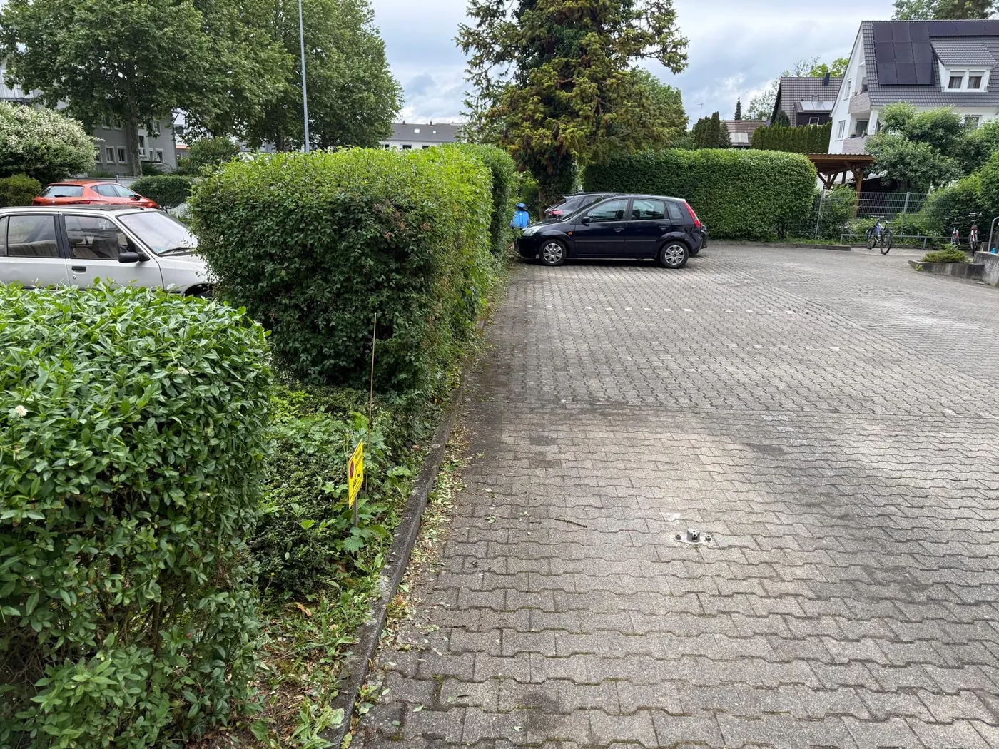 Grünanlagenpflege in Reutlingen: gepflegte Hecken und gereinigter Parkplatz einer Wohnanlage