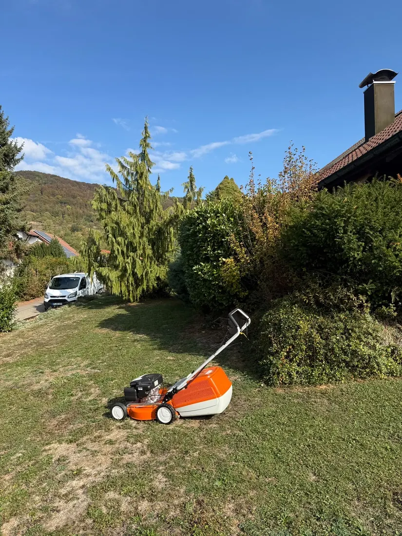 Rasen und Garten eines Hauses im Verkauf, gepflegt im Rahmen der Objektbetreuung durch H2 Clean