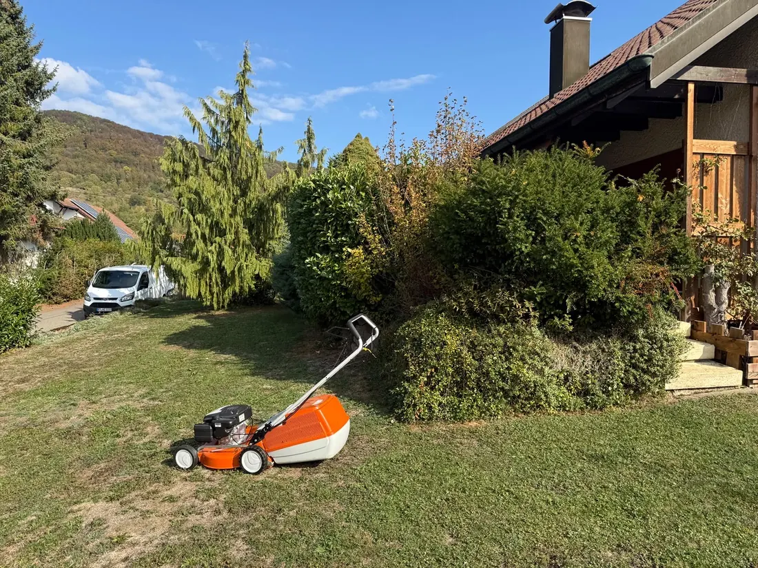 Objektbetreuung: frisch gemähter Rasen am Garten eines leerstehenden Hauses, das bis zum Verkauf von H2 Clean betreut wird